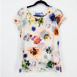 Y2k Fairy Floral Mesh Layered Bright Spring Short Sleeve Top Small Simply Vera W